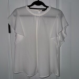 BOOHOO White Woven Blouse with ruffle trim